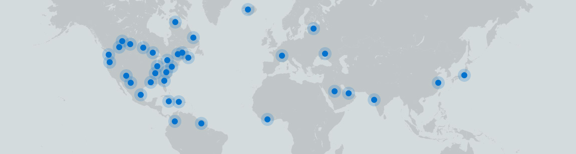 世界地图显示了Mecart在哪里完成了一些it项目。